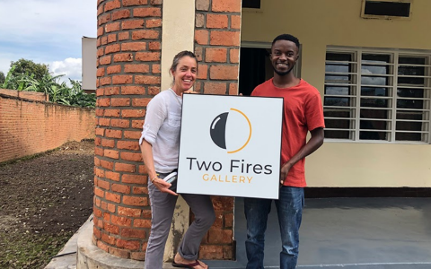 Christine Tucker and Gadi Habumugisha at Two Fires Gallery in Rwanda