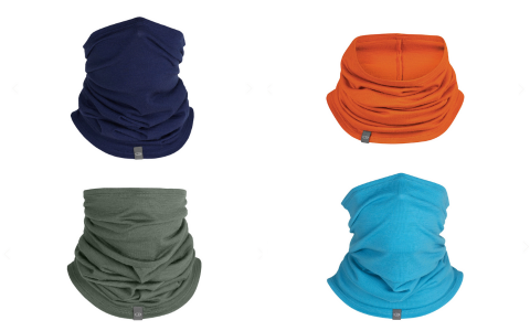 merino wool wraps in blue, orange and green